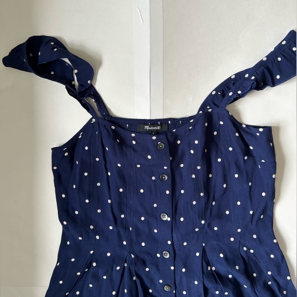 MADEWELL Ruffle-Strap Button-Front Dress in Polka Dot navy white size 2 - Picture 13 of 13